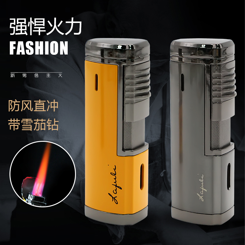 lafuli cigar inflatable lighter portable quad lighter windproof straight blue flame cigar lighter