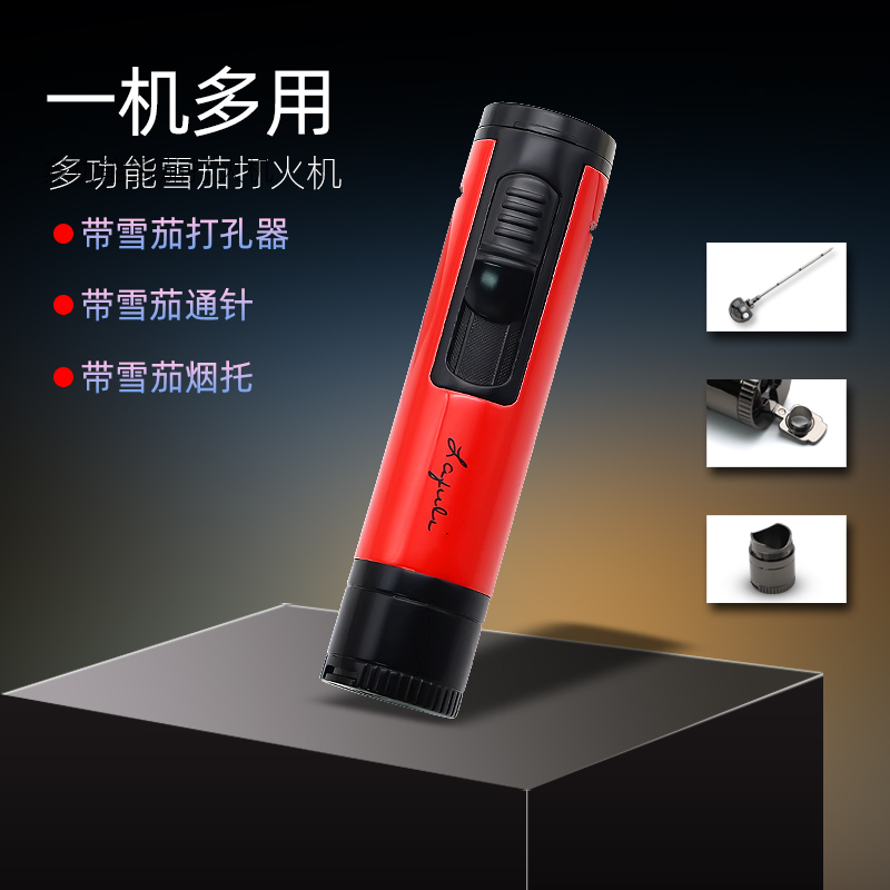 Lafuli cigar special lighter with through needle puncher bracket all-in-one straight-through blue flame windproof lighter