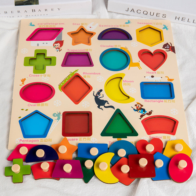 Children Early Shape Cognitive Jigsaw Puzzle 1-3-5-year-old baby Puzzle Wood Toy Hand Grip Jigsaw Digital Animal