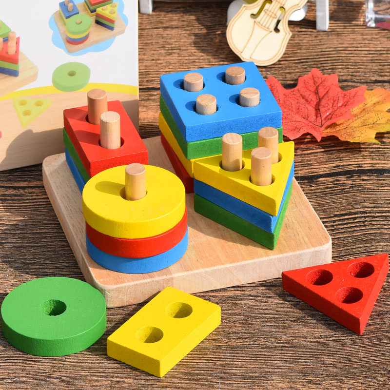 Children's Puzzle Four Columns of Studs Toys Early Dogstack Lefold color geometric shapes Cognitive Laminations High 1-3
