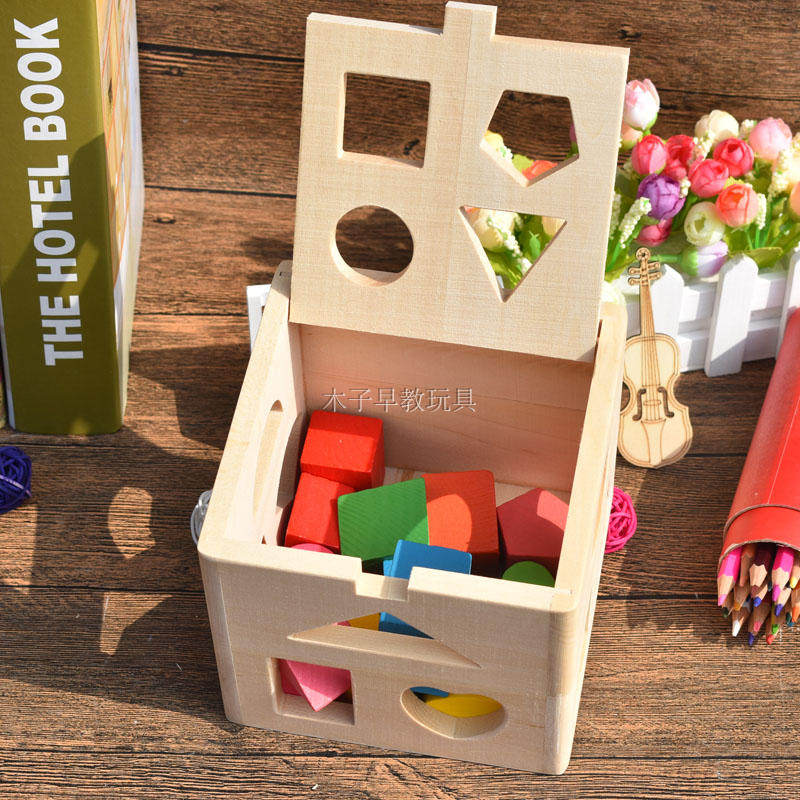Multifunctional ten or three-hole intelligence box for young children early education shape understanding building blocks to touch baby wooden toys