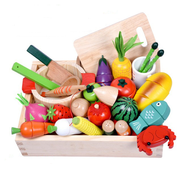 Ultra-large wooden case Magnetic Cheroy Children emulates wood Costume House Wine fruit Vegetable Seafood Kitchen Toy