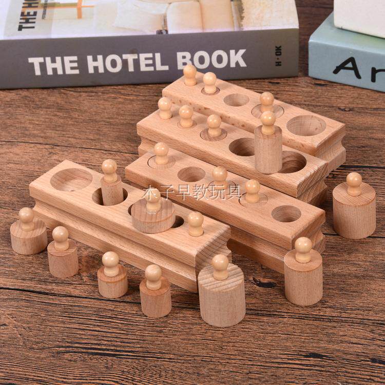 Kindergarten Early teaching Montaustsori teaching aid kit Cylindrical parquet matching Building Blocks Children Wooden Enlightenment Toys