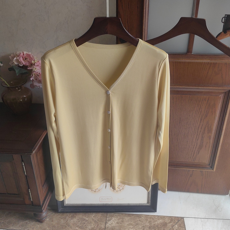 Heavy Weight Pure Silk Women's V-Neck Cardigan Black Long-Sleeved Cardigan