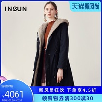 En Shang fashion hooded warm thickened black long over-the-knee fur coat womens winter new