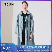 INSUN Enshang shopping mall same loose hooded windbreaker coat womens long new womens clothing