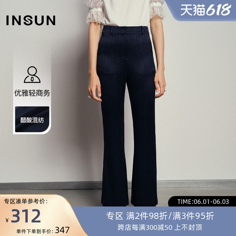 Nong Koo Classic Fashion Stripes Loose Broadlegged Pants Acetate Elegant Light Business Sense Temperament Lady Western Pants