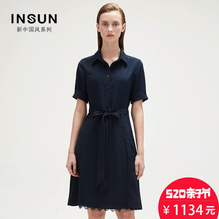 INSUN\/恩裳摩登时尚修身显瘦系带蕾丝衬衫连