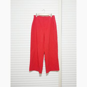 European and american beauty red straight wide leg trousers and high waist trousers
