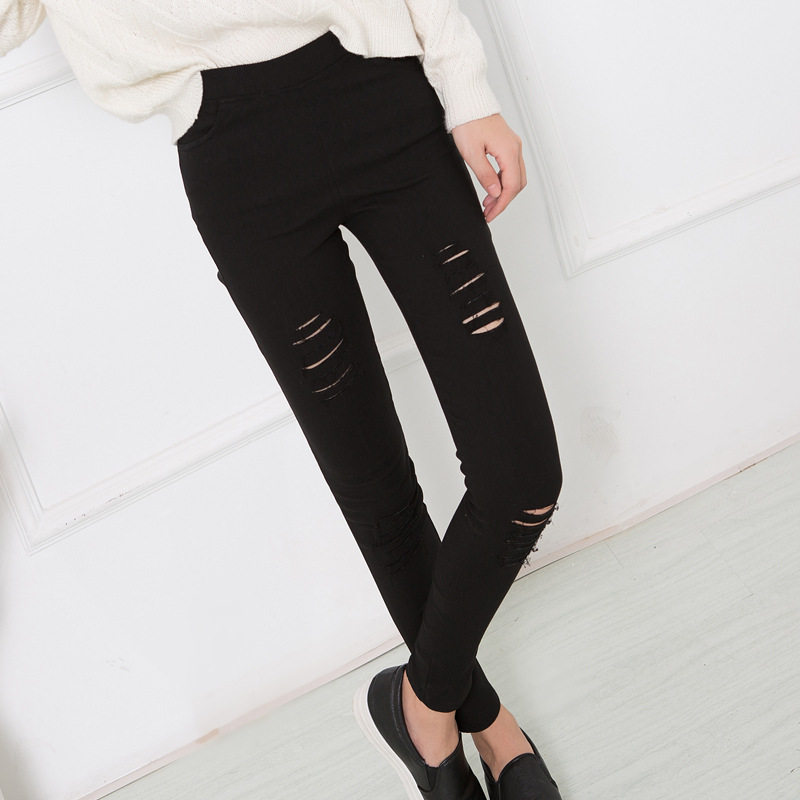 Ripped women's pants wear Korean version black pencil tight-fitting feet underwear 2019 new spring and autumn thin section to be thin