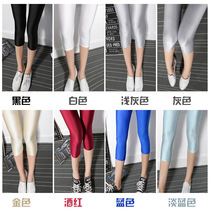 Female summer thin Korean version of milk silk multi-color slim leggings leggings Black thin elastic waist waist seven points