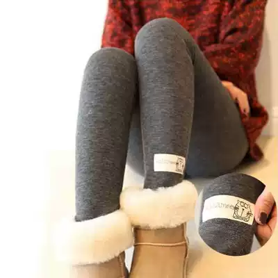 Autumn winter Korean version of the new dark gray cute kitten pants plus velvet padded trousers thin autumn wear pants
