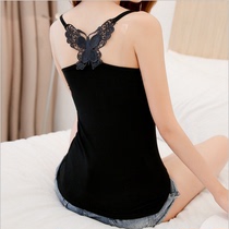 Plus fat plus size womens wear anti-light long modal sling bow hollow back breast wrap bottoming vest