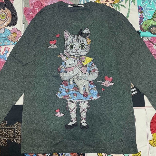 Plus size women's ins European and American Japanese rhinestone long sleeves