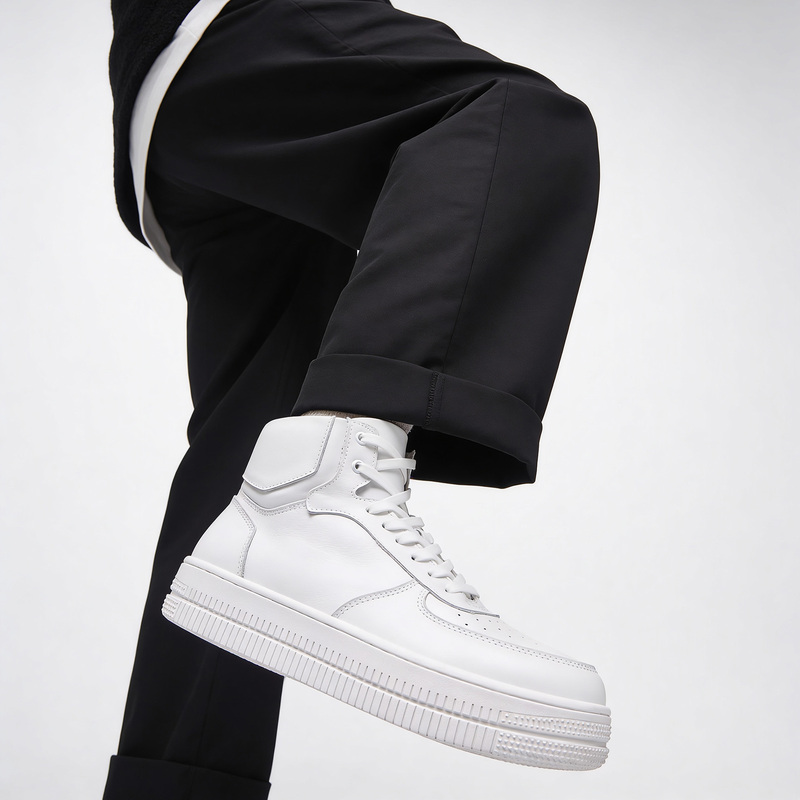 Trendy Brand New Air Force Alternative All-White Men's High-Top Sports Casual Sneakers, First Layer Cowhide High-End Men's Shoes, Trendy Men's Shoes