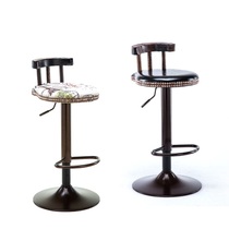 Wrought iron bar chair chair solid wood backrest rotating European American retro high stools bar swivel chair bar stool