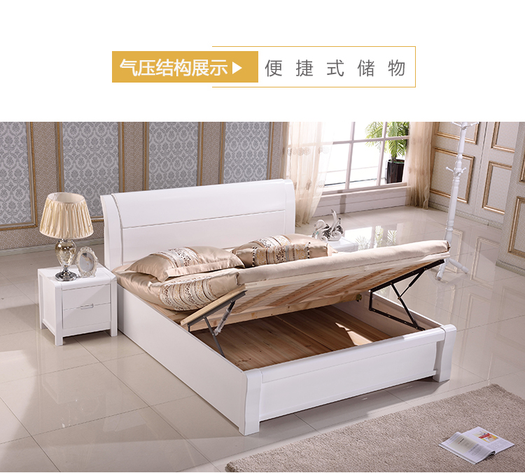 giường gỗ màu trắng hiện đại phòng ngủ nhỏ gọn giường đôi 1,8 m 1,5 m cao đôi master bedroom hộp lưu trữ giường - Giường giường ngủ cao cấp
