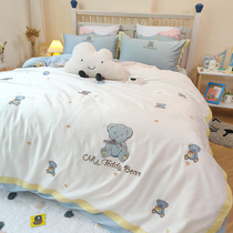 Summer bed quilt cover four-piece cotton cotton 100 high-grade cartoon princess childrens bedding three-piece high-end