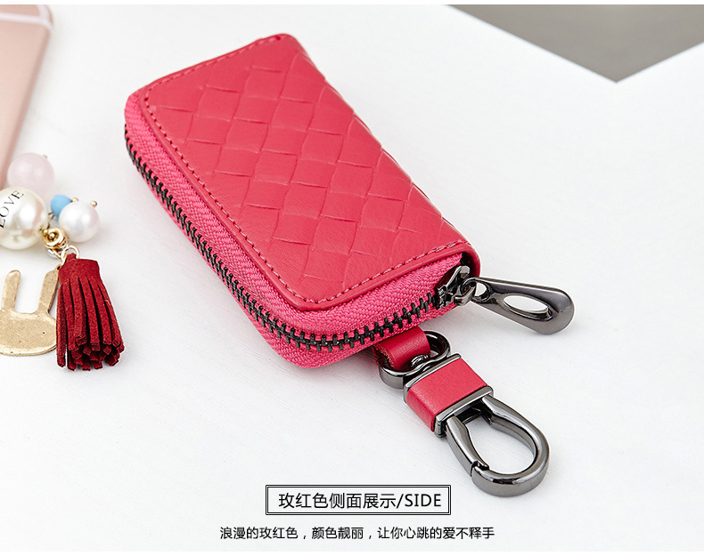 Bao da Qiansuo khóa da nam nữ dệt da móc chìa khóa thắt lưng túi nhỏ ví móc khóa da thật