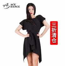 Rosey female adult new Latin dance clothing one-line collar short-sleeved lace-up slimming slimming practice skirt class uniform WQ061