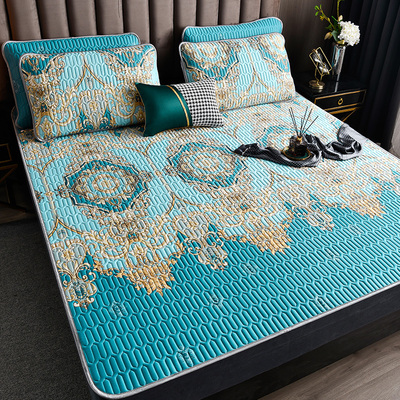 2021新款乳胶凉席三件套折叠式凉感冰丝可机洗单双人防滑凉席套件