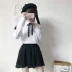 Đầu thu mới phiên bản Hàn Quốc đơn giản thay đổi màu hoang dã cà vạt trắng tay dài cổ áo polo cổ áo thắt nơ thủy triều Áo sơ mi