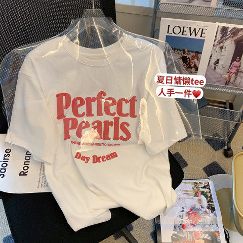 Pick up missed special cabinet Withdrawal Tail single foreign trade Short sleeves 2022 Summer New Port Wind Ins Trend 100 Lapped Print T-Shirt Woman