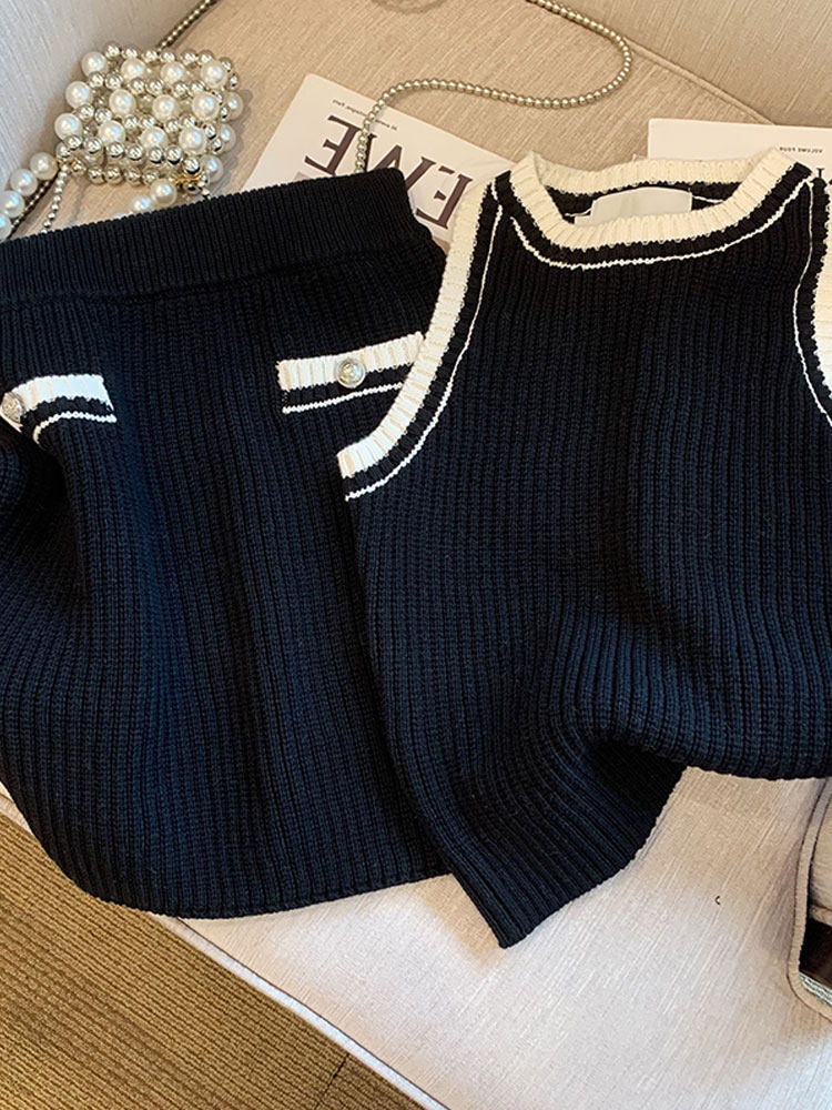 Pick up missed special cabinet Withdrawal Tail Single Knit Suit Woman Summer New Temperament Waistcoat Vest Jacket Hip skirt Two sets