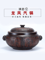 Yunnan artisan handmade relief gas pot Yunnan Jianshui purple pottery steam pot Chicken steam pot Traditional bronze cultural crafts stew pot