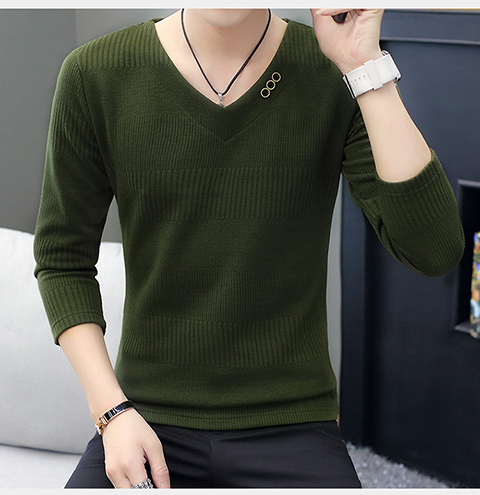 2019 áo sơ mi nam cổ chữ V dày mới tay dài mùa thu đông mùa đông nam hàn quốc đan đáy cộng với áo len nhung nam áo cổ lọ