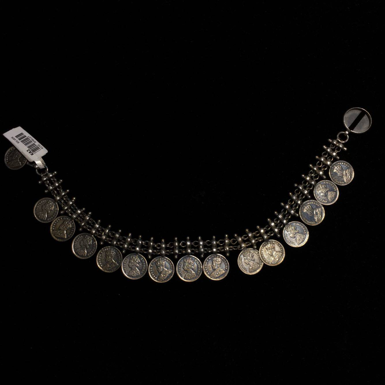 Indian exotic style handmade 925 silver inlaid vintage made old anklet