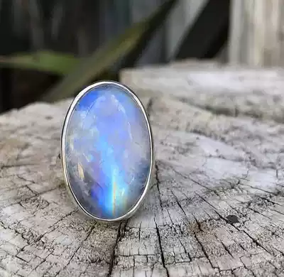 Indian Handmade 925 Silver Moonlight Stone Ring Lovers Stone