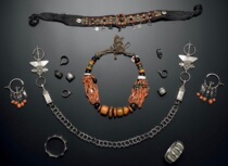 Moroccan necklace set chain chain earrings bracelet ring hair strap pendant antique old silver collection