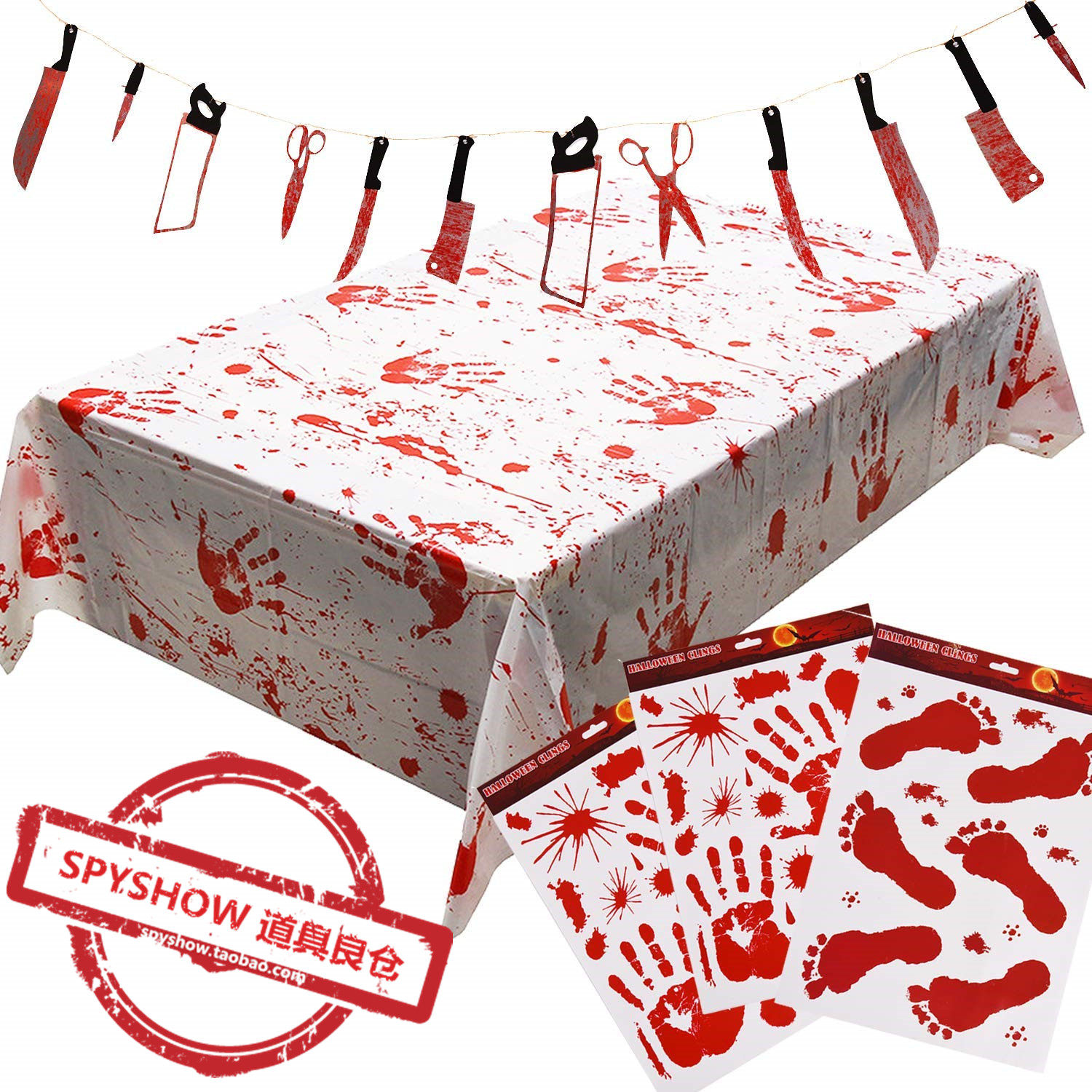 (Halloween)Halloween butcher bloody series set decoration prop set Halloween blood handprint Tablecloth