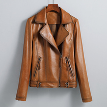 2021 Spring and Autumn Leather Leather Women Haining Sheepskin Motorcycle Clothing Slim Short Leather Jacket Large Size Jacket