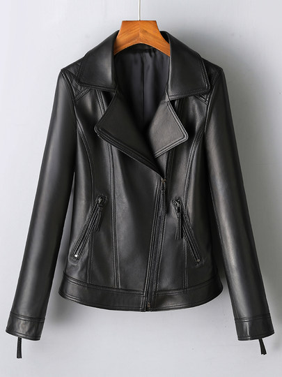 2025 Spring and Autumn New Haining Genuine Leather Jacket Women's Short Black Slim Vegetable Tanned Sheepskin Jacket Fashion Jacket