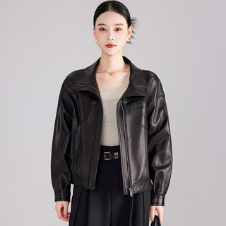 Haining Genuine Leather Jacket for Women, Short Loose Leather Jacket, Spring and Autumn, First Layer Sheepskin, Slimming, Casual, Plus Size Coat