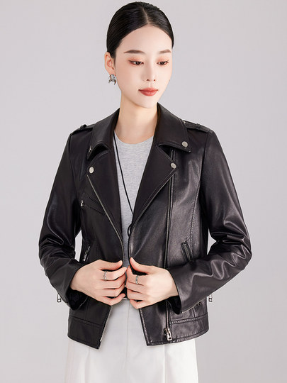 New Spring and Autumn Haining Genuine Leather Jacket Women's Short First Layer Sheepskin Fashionable Temperament Jacket Slim Slim Leather Jacket