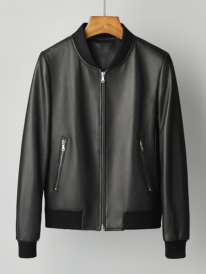 Genuine leather jacket for women, short baseball jacket, high-end first layer sheepskin small jacket, casual versatile round neck slim jacket