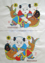 Weifang Yangjiabu Woodblock Prints-Large number of years with fish (one pair) handmade cover color printing