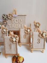 Hemp Cloth Wooden Table Card Wedding Table Decoration Arrangement Banquet Table Card Village Wedding Table Number Plate Number seats Card Customized