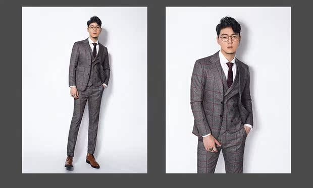 Chuan Ze retro Anh kẻ sọc phù hợp với bộ đồ nam 2018 phiên bản Hàn Quốc của bộ đồ hai mảnh Slim giản dị phù hợp với thủy triều sơ mi nam