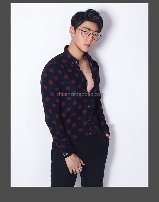 Kawasawa mùa thu thanh niên trượt áo sơ mi nam màu xanh đậm vòng tròn miễn phí nóng áo dài tay mỏng quần tây áo sơ mi