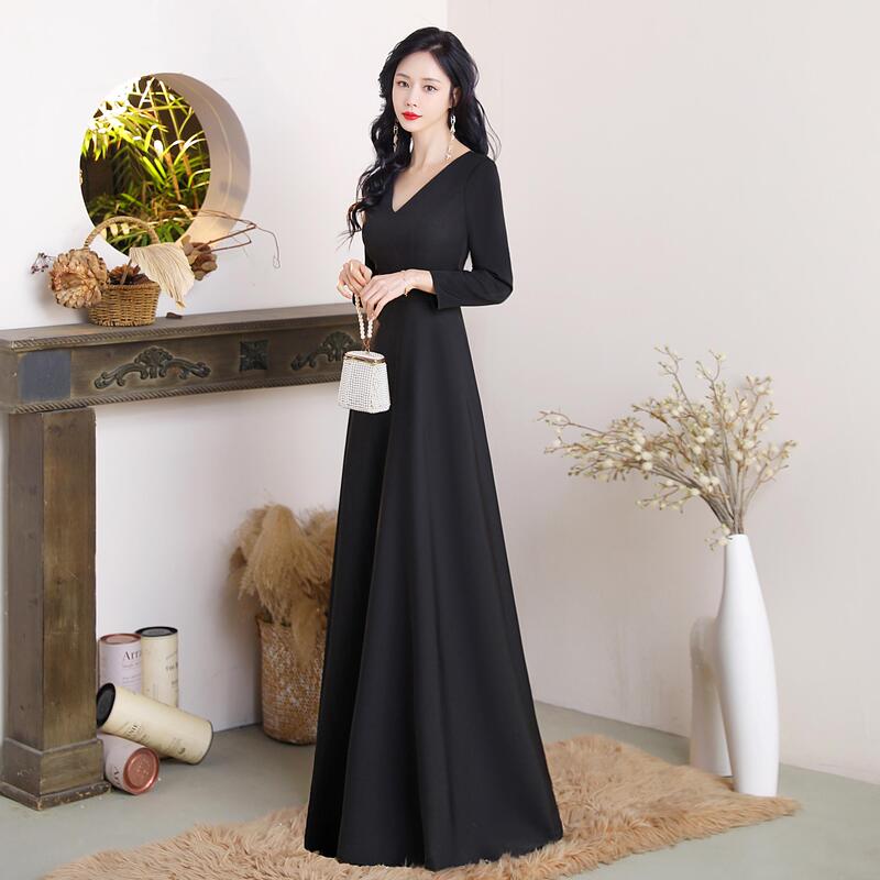 Piano Performance Host, Choir Conductor, Art Exam, Annual Meeting, Can Be Worn in All Seasons, Stunning and Slimming Black Long Dress Piano Performance Host, Choir Conductor, Art Exam, Annual Meeting, Can Be Worn in All Seasons, Stunning and Slimming Black Long Dress