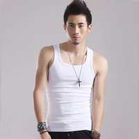 Áo vest nam bó sát cotton vuông cổ áo thể dục chủ đề Slim word căng thanh niên thể thao thấm mồ hôi - Áo vest cotton áo thun nam body