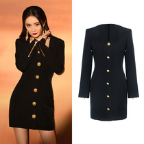 MajeKoce Yang Mi same high-end dress mid-length slim fit sexy temperament black suit skirt Hepburn style