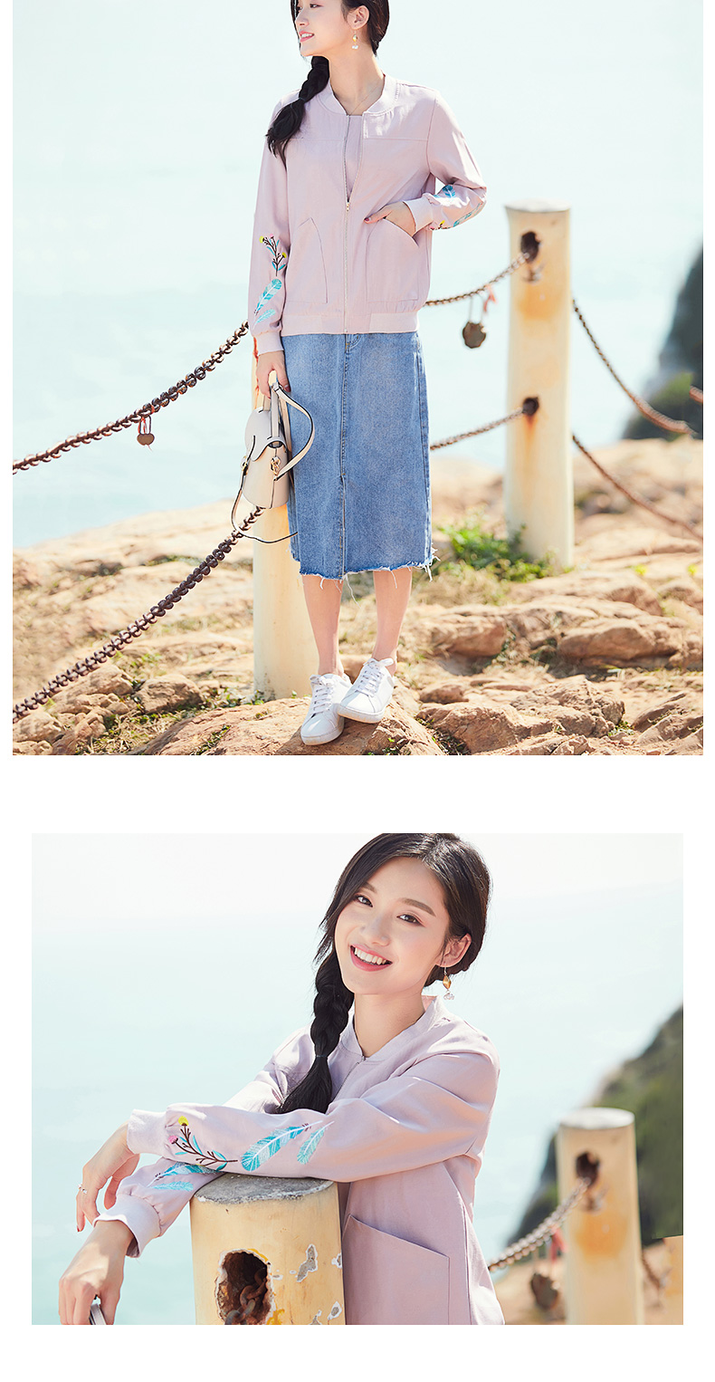 Ai Lusi Ting 2018 mùa xuân mới đứng cổ áo lỏng đồng phục bóng chày ngắn thêu retro áo khoác nữ dài tay áo khoác quần áo nữ đẹp