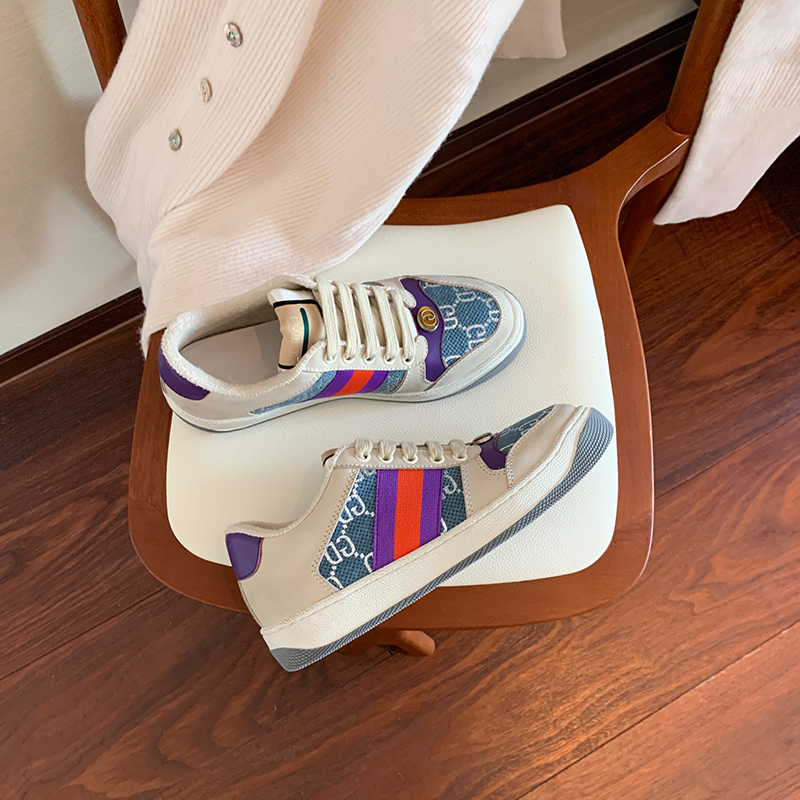 Blue Face With Purple TailLittle fragrance Retro Make old Dirty shoes female Color matching Single shoes female 2021 new pattern Dirty shoes female motion Casual shoes