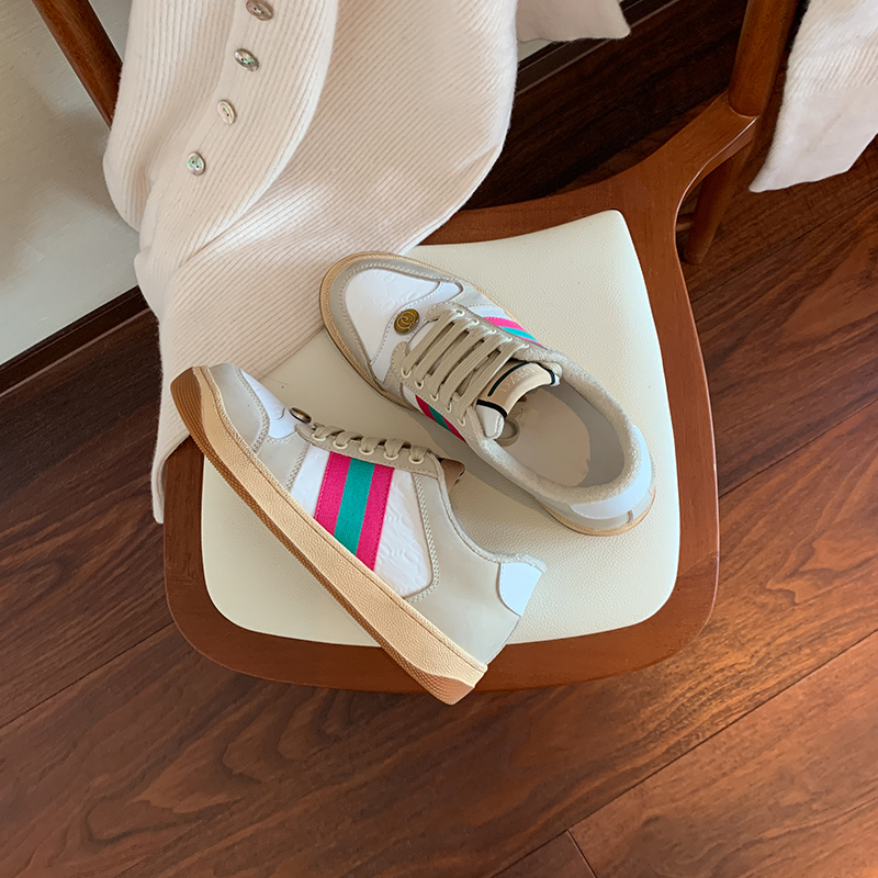 White Tail And White NoodlesLittle fragrance Retro Make old Dirty shoes female Color matching Single shoes female 2021 new pattern Dirty shoes female motion Casual shoes