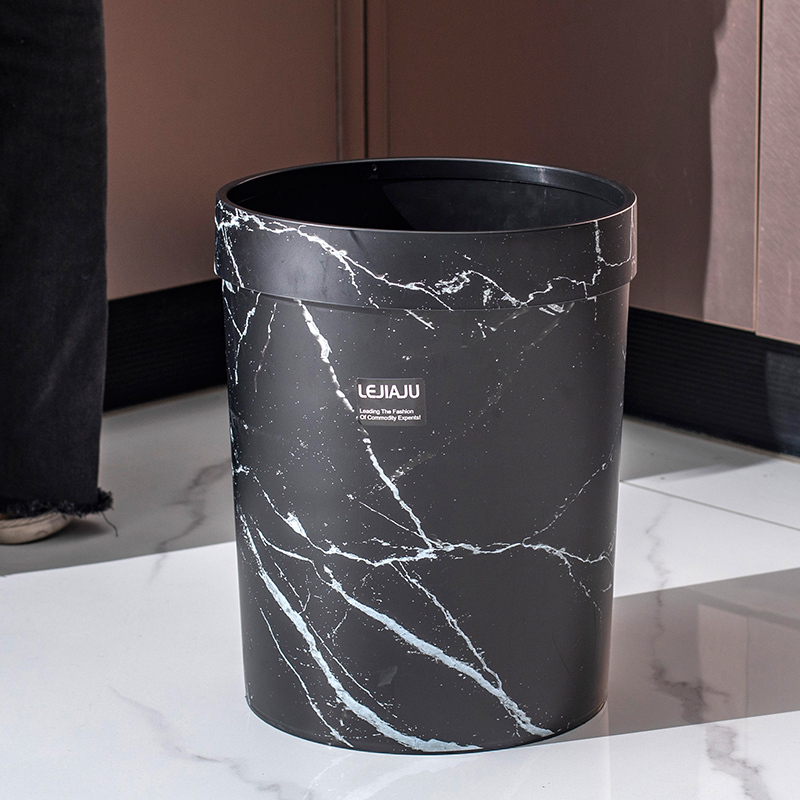 New Trash Can for Living Room, Simple Design for Home Use, Marble Pattern, Suitable for Kitchen, Office, Bedroom, Bathroom, Lidless with Press Ring Paper Basket